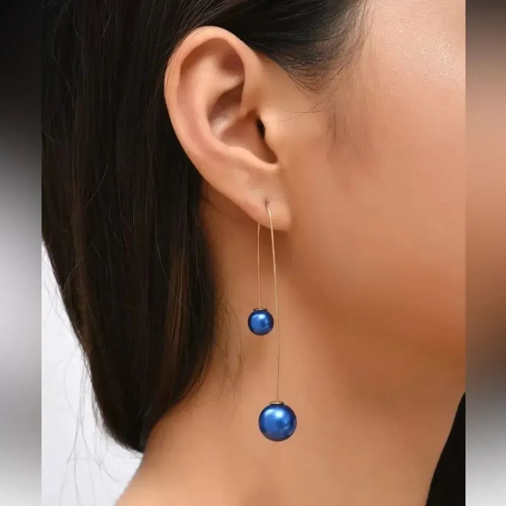 Elegant Blue Pearl Drop Earrings A1704